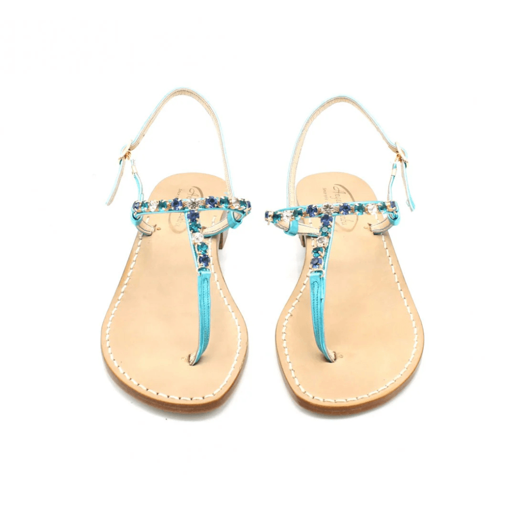 Sandali Artigianali gioiello donna in cuoio Capri Blu