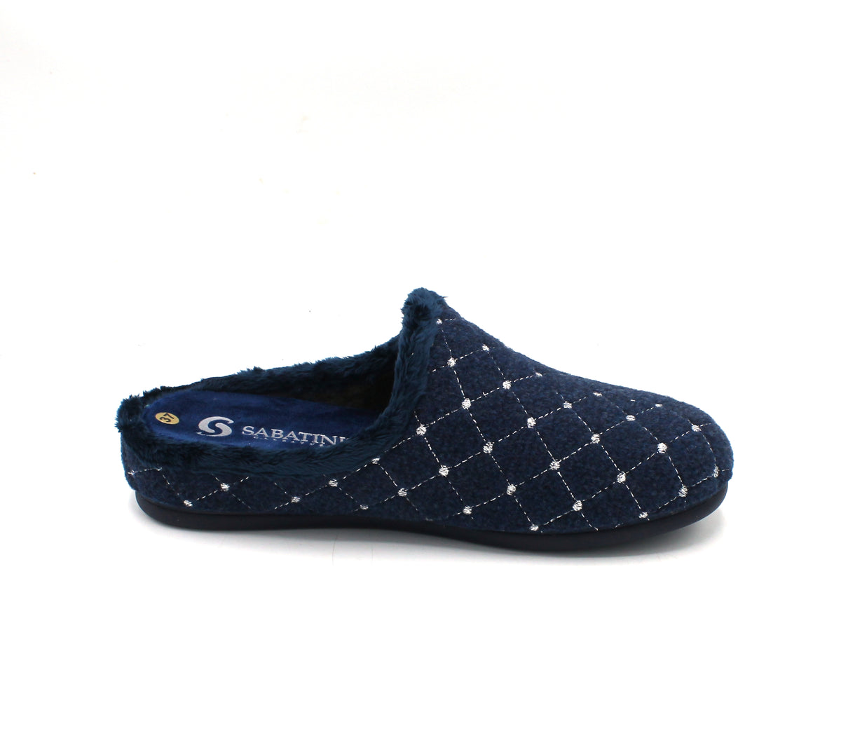 S4235_Blu - Pantofole - Sabatini ciabatte donna chiuse blu con plantare estraibile e dettagli glitter