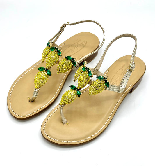 Sandali Artigianali donna gioiello in vero cuoio Capri Limone