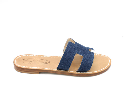 Sandali Artigianali donna ciabatta bassa in jeans denim capresi