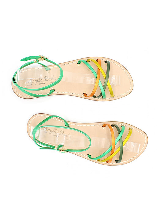 Sandali artigianali donna in pelle multicolore bassi Marilù