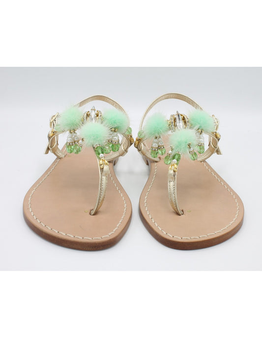 Sandali Artigianali in cuoio da donna moda capri positano gioiello pom pom capresi