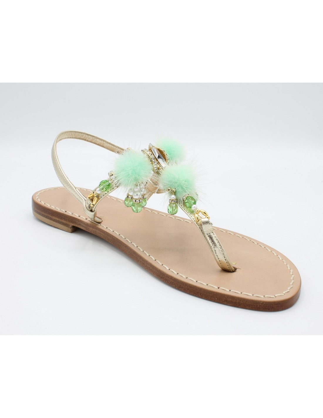 Sandali Artigianali in cuoio da donna moda capri positano gioiello pom pom capresi