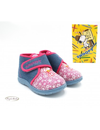 Pantofole da bambina scarpe da casa in tessuto caldo Jeans Fuxia Snoopy