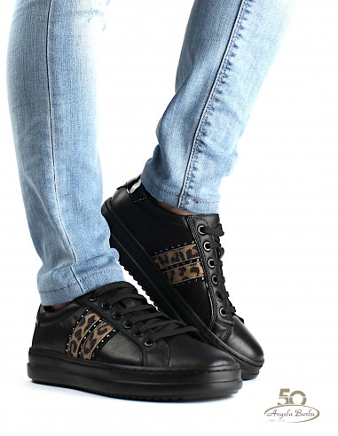 Geox scarpe da donna in pelle nero sneakers basse Pontoise D94FED
