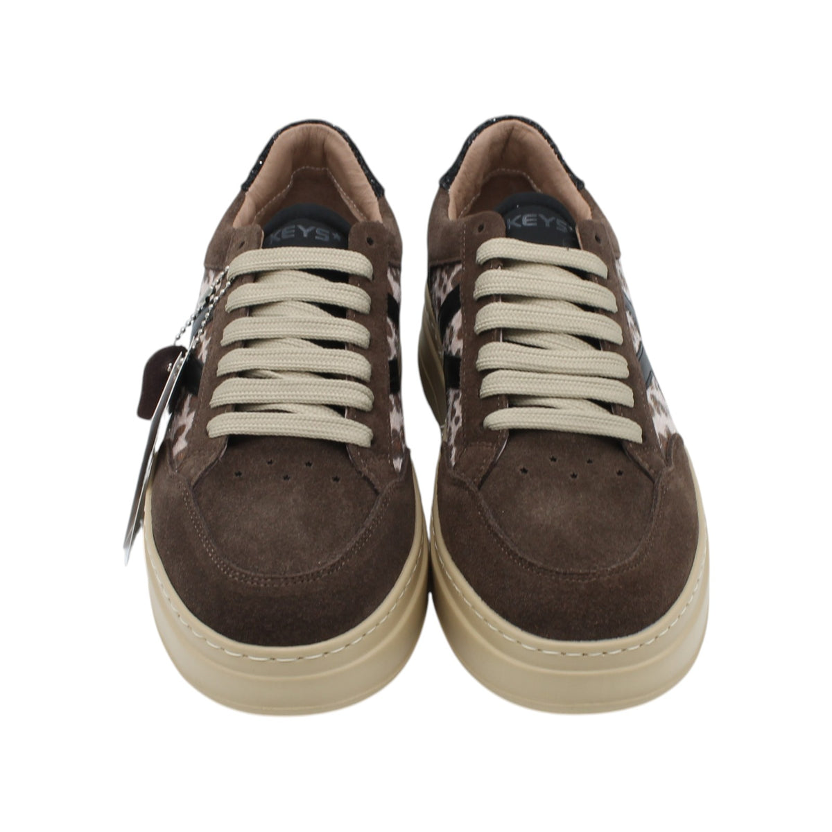 Dettaglio animalier sneakers KEYS donna in camoscio marrone