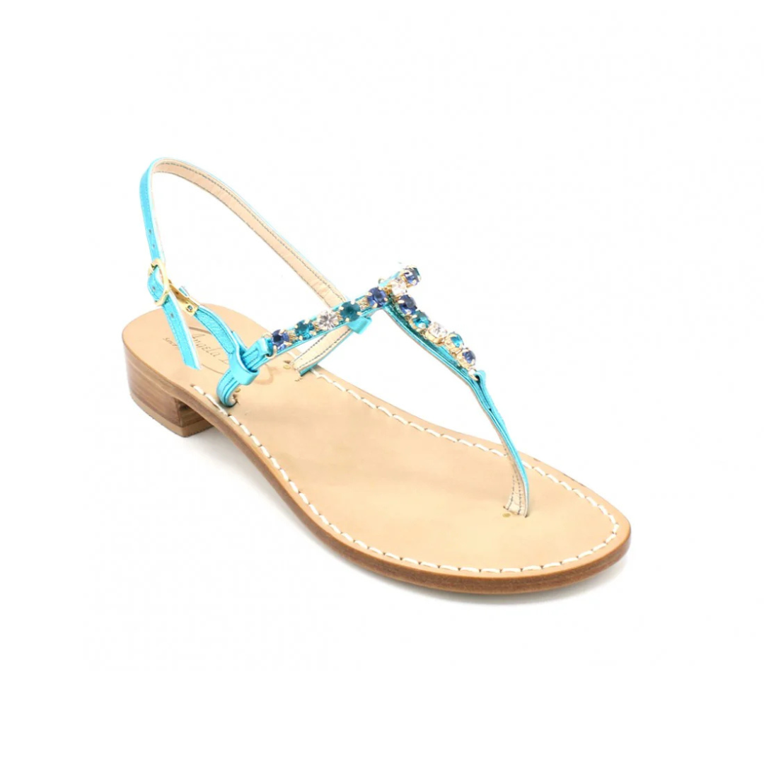 Sandali Artigianali gioiello donna in cuoio Capri Blu