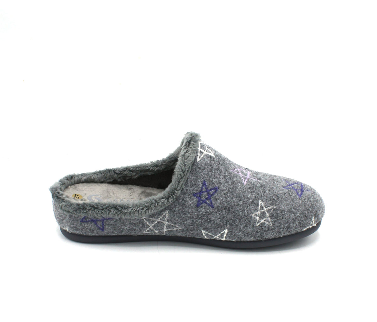 S4235_Grigio - Pantofole - Ciabatte da Donna Sabatini Chiuse Grigie con Plantare Estraibile e Ricamo Stelle
