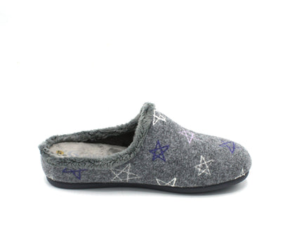 S4235_Grigio - Pantofole - Ciabatte da Donna Sabatini Chiuse Grigie con Plantare Estraibile e Ricamo Stelle