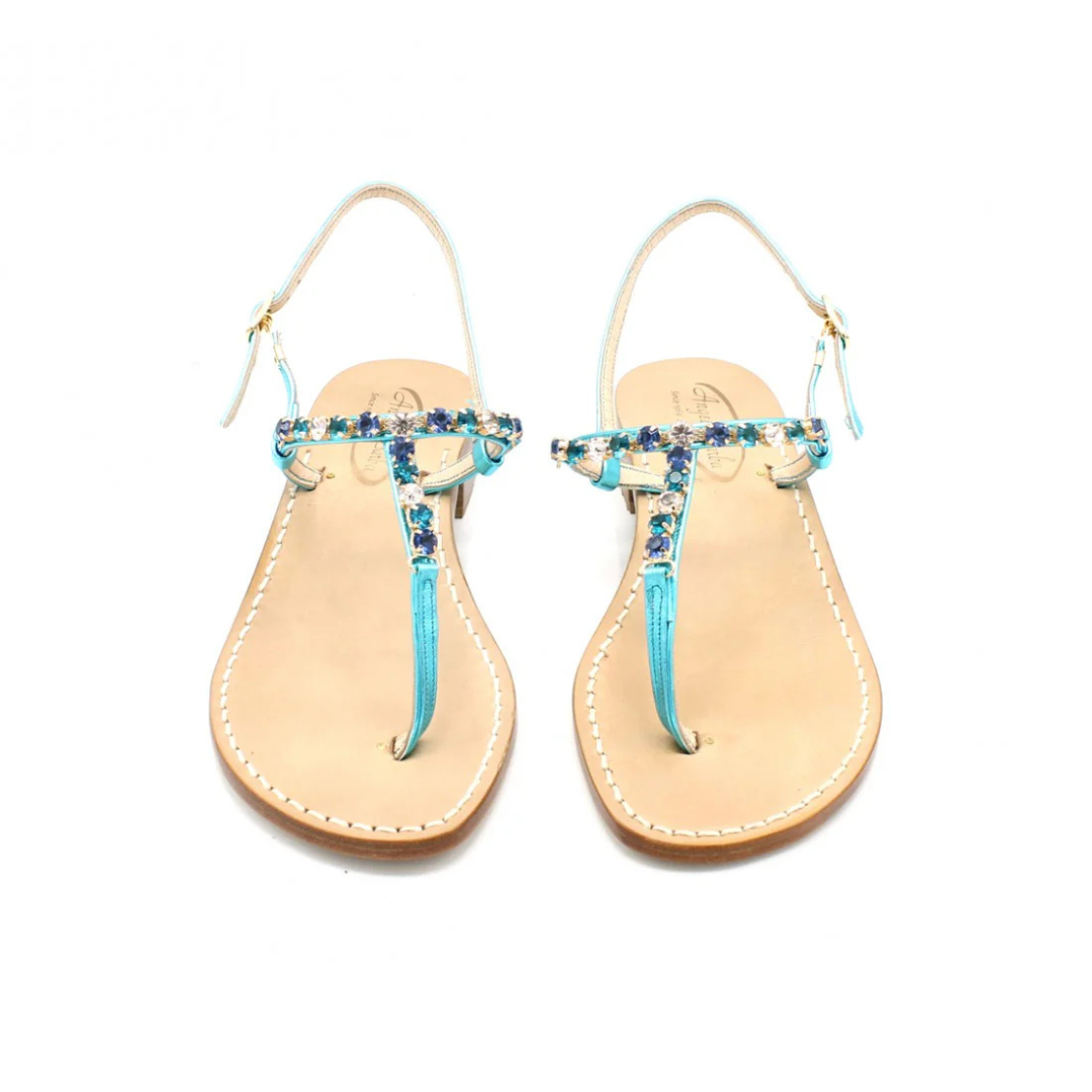 Sandali Artigianali gioiello donna in cuoio Capri Blu