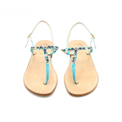 Sandali Artigianali gioiello donna in cuoio Capri Blu