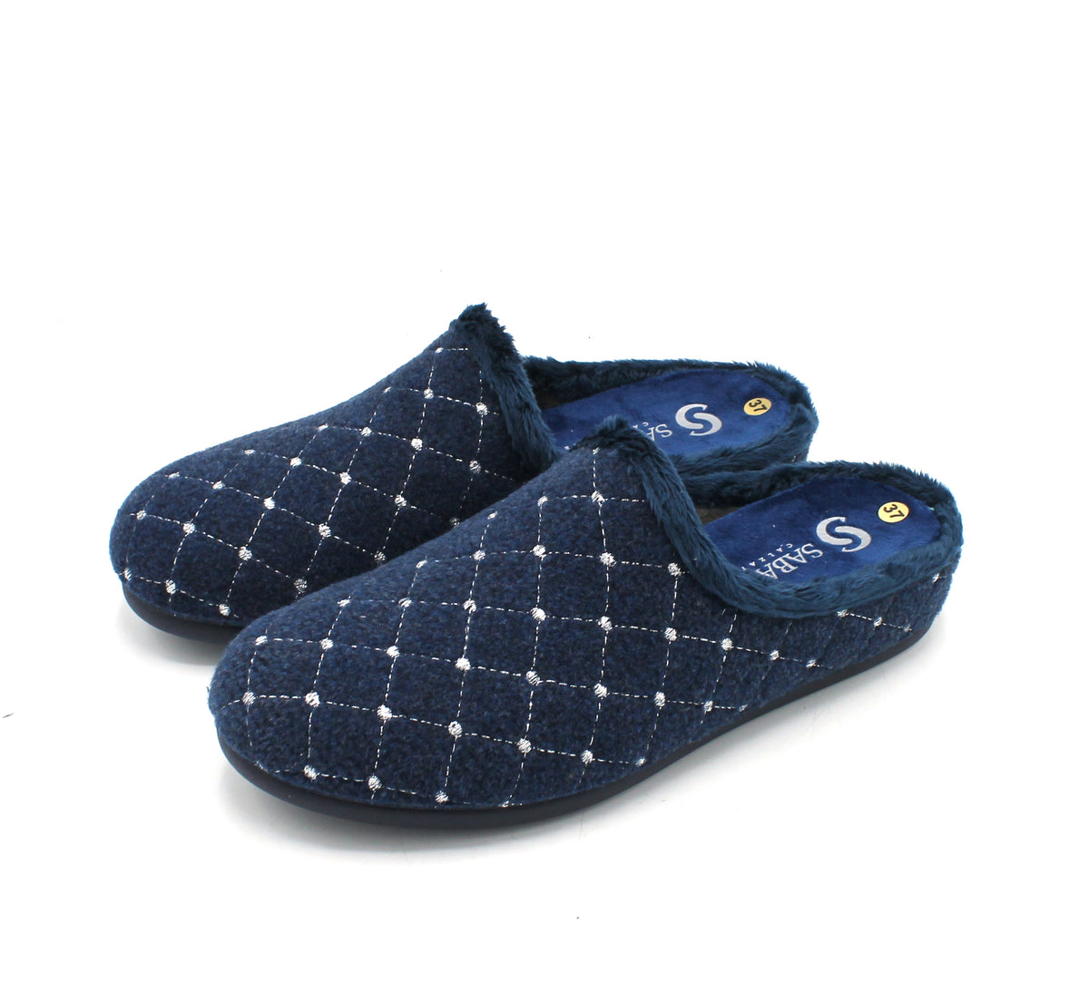 S4235_Blu - Pantofole - Sabatini ciabatte donna chiuse blu con plantare estraibile e dettagli glitter