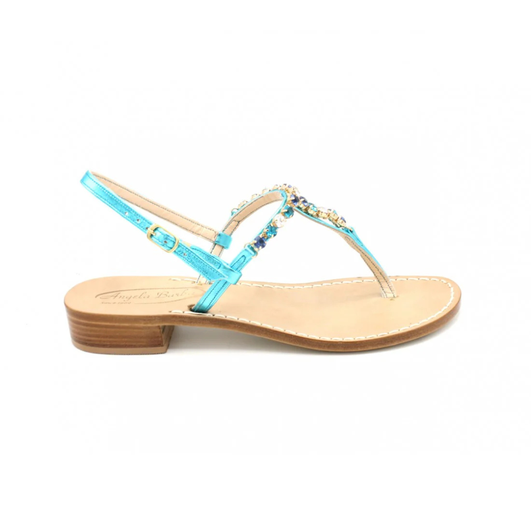 Sandali Artigianali gioiello donna in cuoio Capri Blu