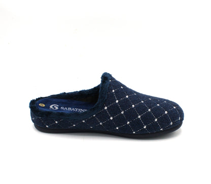 S4235_Blu - Pantofole - Sabatini ciabatte donna chiuse blu con plantare estraibile e dettagli glitter