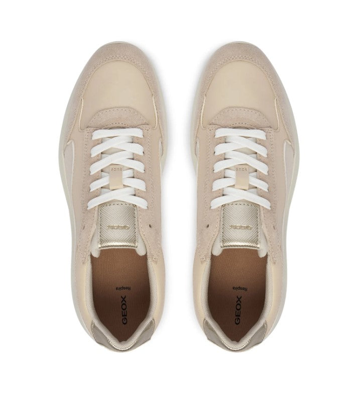 D65YNA 05422 C5V1Z - Sleakers - Scarpe Donna Geox Plummery Beige Chiaro in Materiale Tecnico e Scamosciato