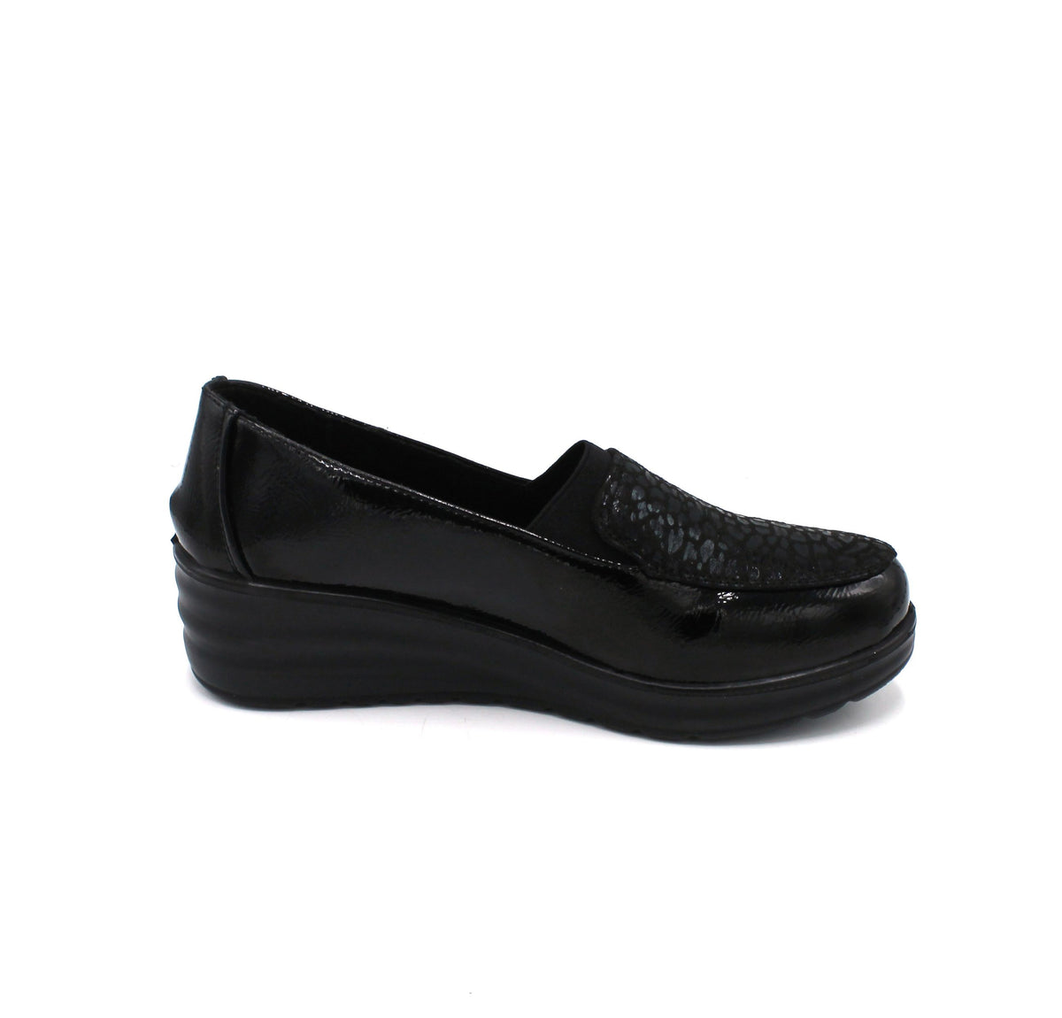 AMD31047_N - Mocassini - Amarpies Scarpe da Donna Comode con Zeppa e Dettagli Animalier – Nero
