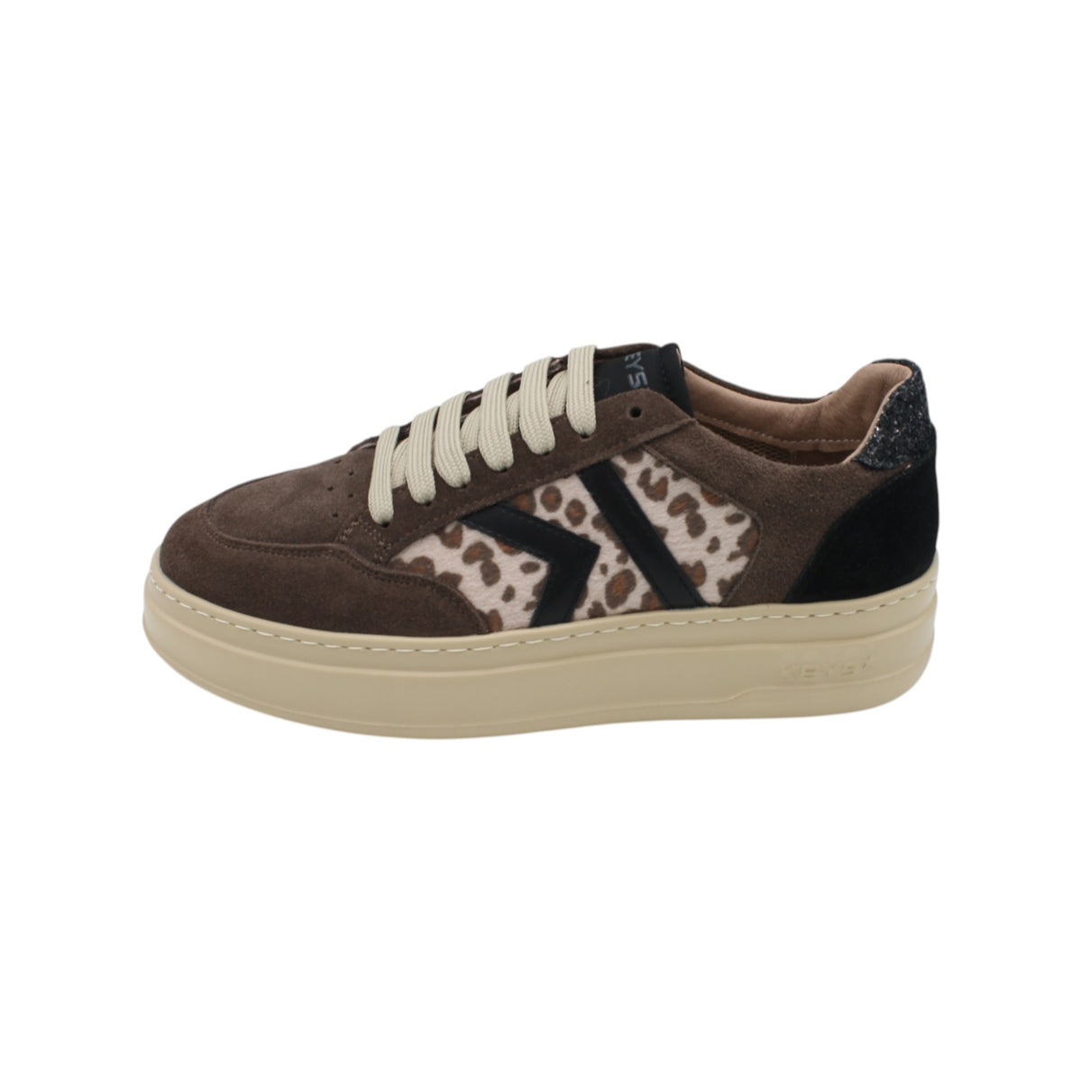 Sneakers donna KEYS marroni in camoscio con dettagli animalier e suola alta