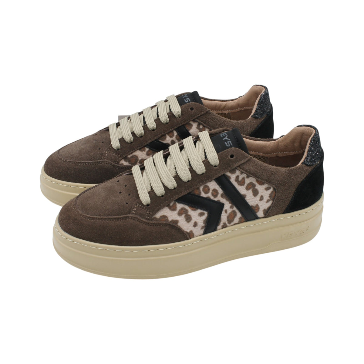 Sneakers KEYS da donna marroni con lacci e dettagli animalier