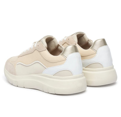 D65YNA 05422 C5V1Z - Sleakers - Scarpe Donna Geox Plummery Beige Chiaro in Materiale Tecnico e Scamosciato