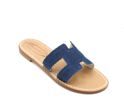 Sandali Artigianali donna ciabatta bassa in jeans denim capresi