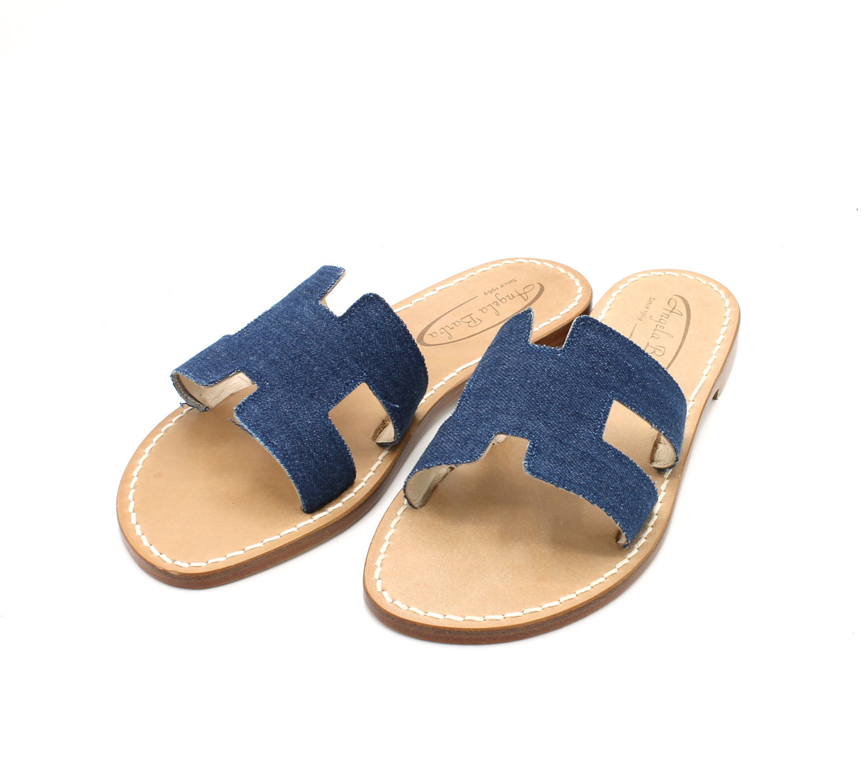 Sandali Artigianali donna ciabatta bassa in jeans denim capresi