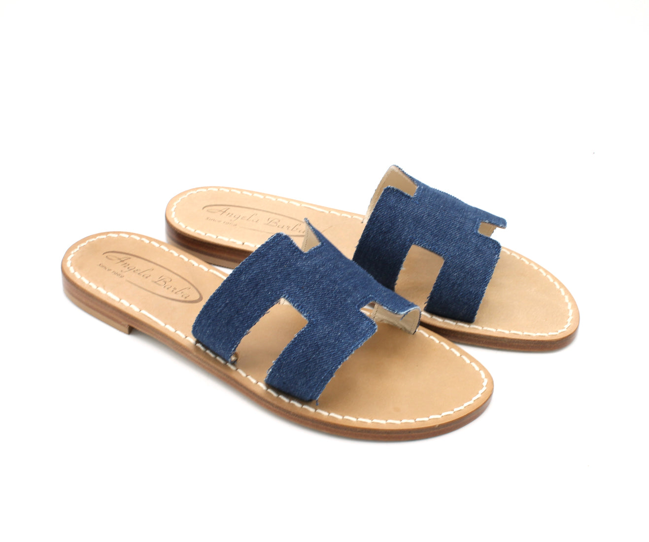 Sandali Artigianali donna ciabatta bassa in jeans denim capresi