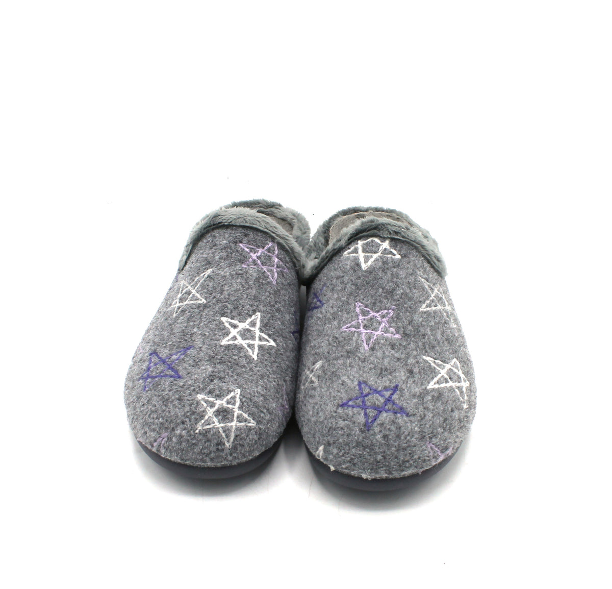 S4235_Grigio - Pantofole - Ciabatte da Donna Sabatini Chiuse Grigie con Plantare Estraibile e Ricamo Stelle