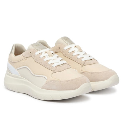 D65YNA 05422 C5V1Z - Sleakers - Scarpe Donna Geox Plummery Beige Chiaro in Materiale Tecnico e Scamosciato