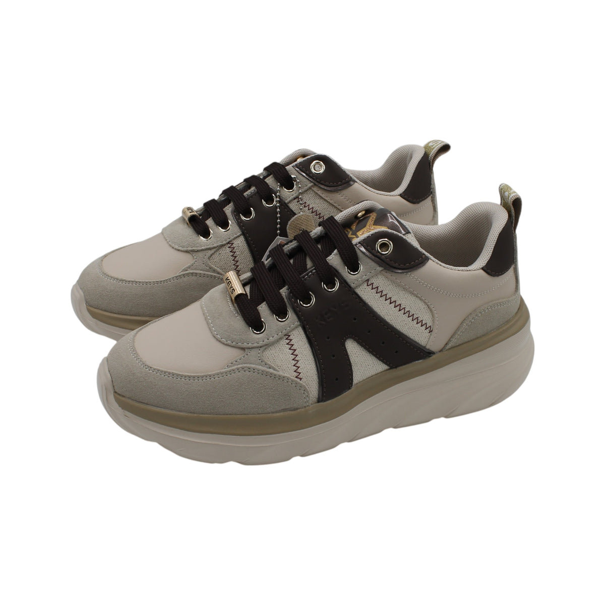 K13501_B - Sneakers - KEYS Scarpe Donna Beige e Marrone con Suola Rialzata