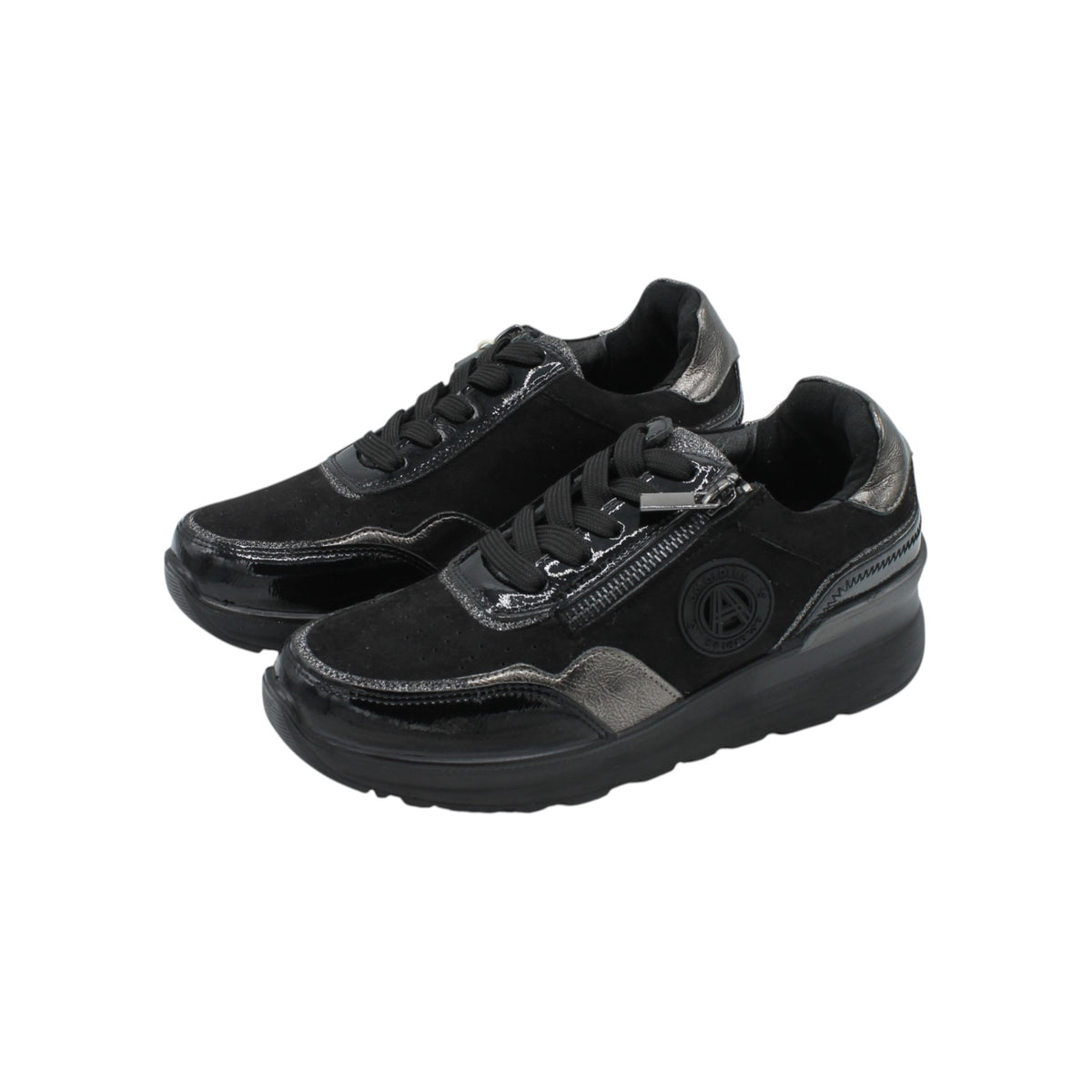 AMD31051_N - Sneakers - Amarpies Scarpe da Donna Comode con Zip e Lacci – Nero