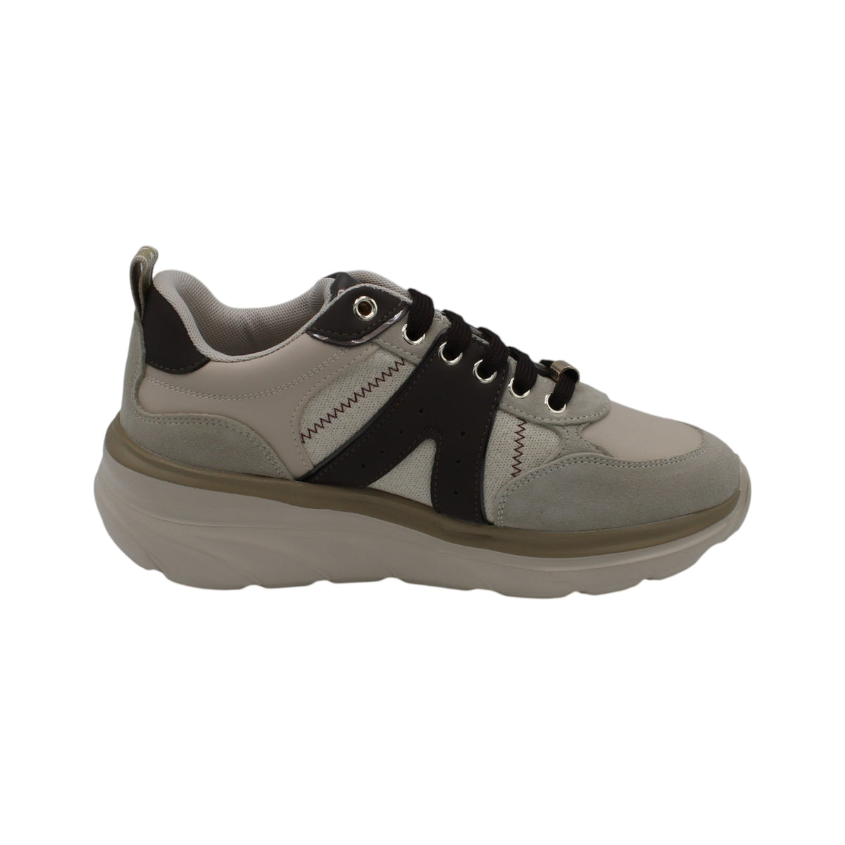 K13501_B - Sneakers - KEYS Scarpe Donna Beige e Marrone con Suola Rialzata