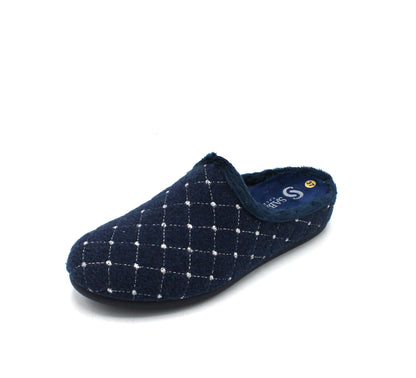 S4235_Blu - Pantofole - Sabatini ciabatte donna chiuse blu con plantare estraibile e dettagli glitter