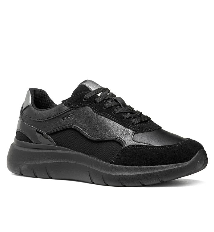 D65YNA 05422 C9999 - Sleakers - Geox Plummery Scarpe Donna Nere in Materiale Tecnico e Scamosciato