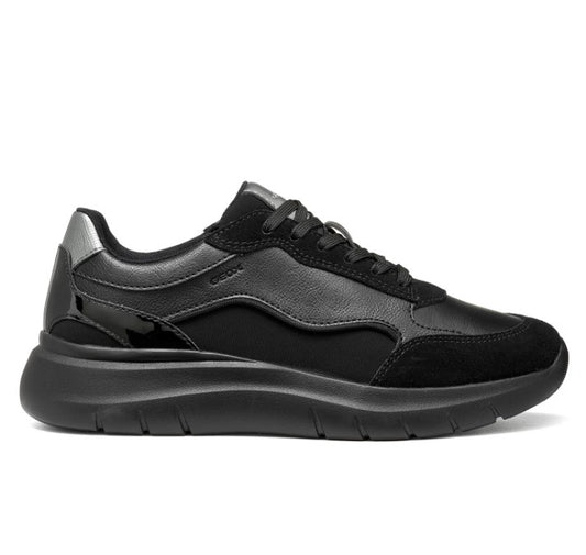 D65YNA 05422 C9999 - Sleakers - Geox Plummery Scarpe Donna Nere in Materiale Tecnico e Scamosciato