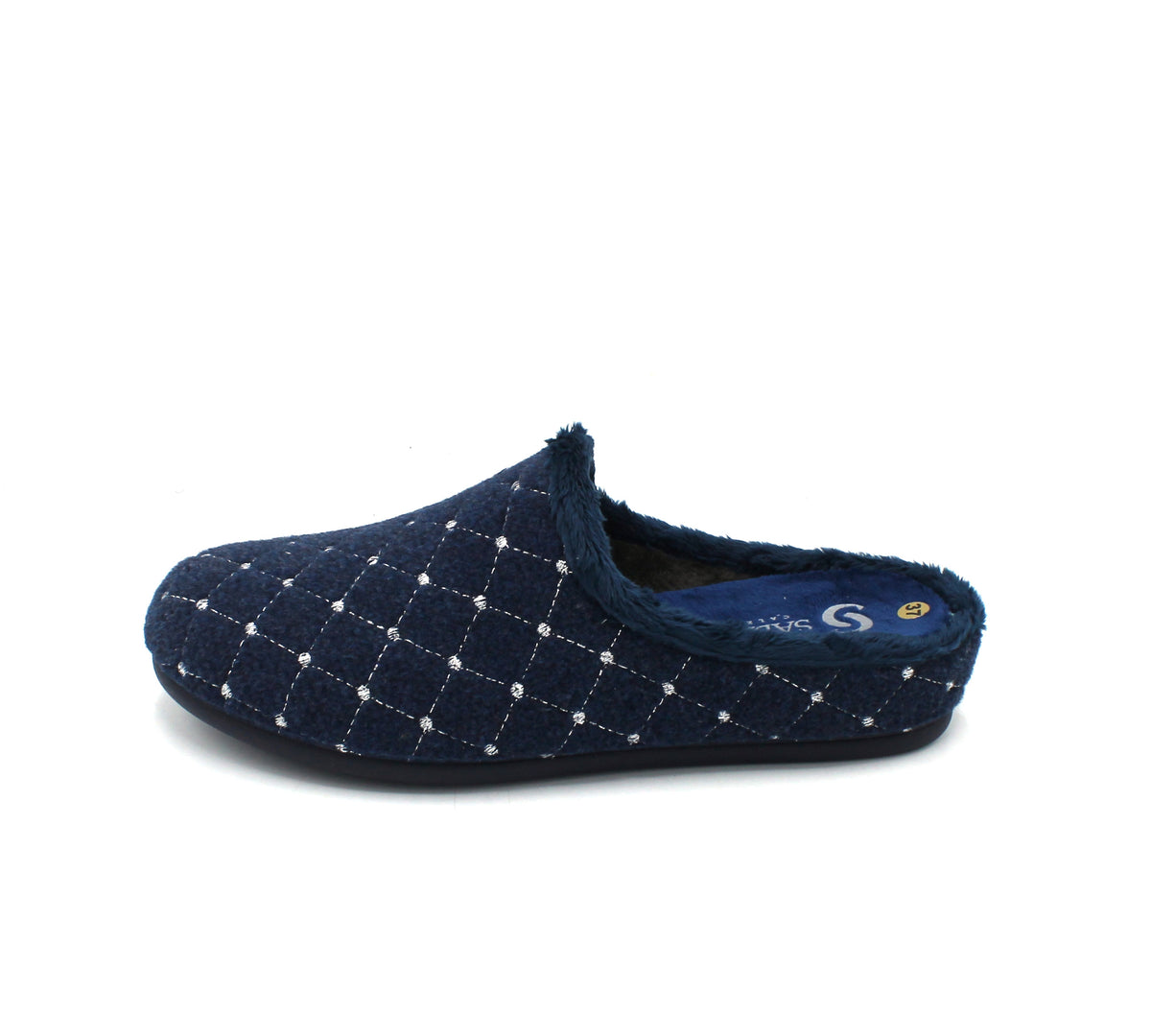 S4235_Blu - Pantofole - Sabatini ciabatte donna chiuse blu con plantare estraibile e dettagli glitter