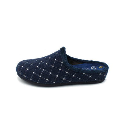 S4235_Blu - Pantofole - Sabatini ciabatte donna chiuse blu con plantare estraibile e dettagli glitter