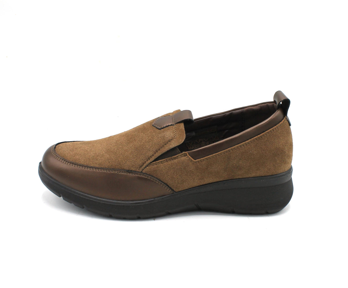 Scarpe line comoda in camoscio e pelle eco marrone scuro