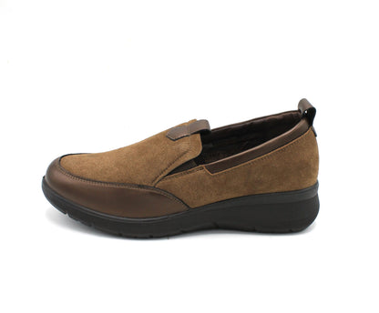 Scarpe line comoda in camoscio e pelle eco marrone scuro
