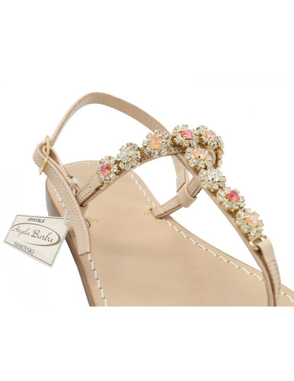 Sandali Artigianali da donna in cuoio gioiello fatti a mano moda Capri Positano Swarovski