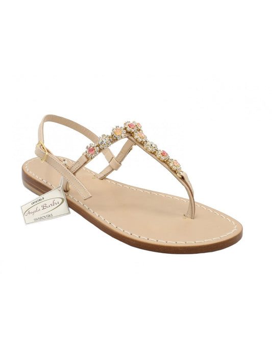Sandali Artigianali da donna in cuoio gioiello fatti a mano moda Capri Positano Swarovski