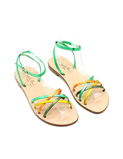 Sandali artigianali donna in pelle multicolore bassi Marilù