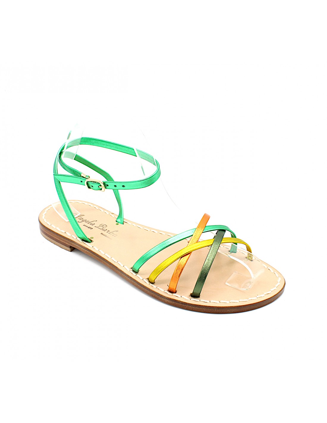 Sandali artigianali donna in pelle multicolore bassi Marilù