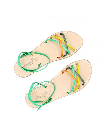 Sandali artigianali donna in pelle multicolore bassi Marilù