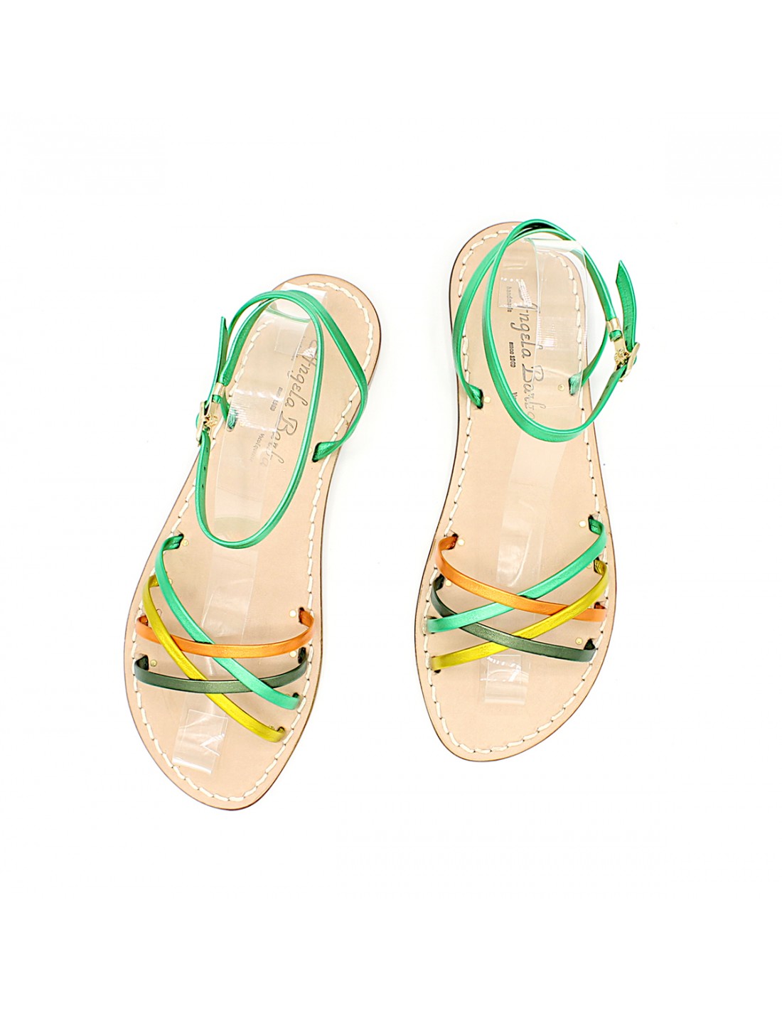 Sandali artigianali donna in pelle multicolore bassi Marilù