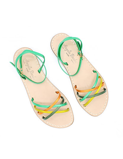 Sandali artigianali donna in pelle multicolore bassi Marilù