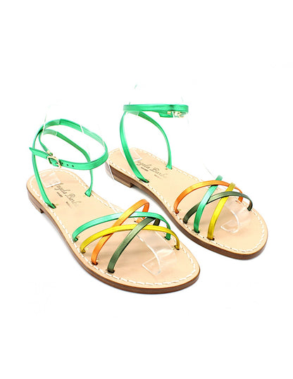 Sandali artigianali donna in pelle multicolore bassi Marilù
