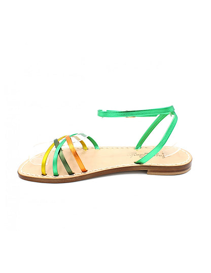 Sandali artigianali donna in pelle multicolore bassi Marilù