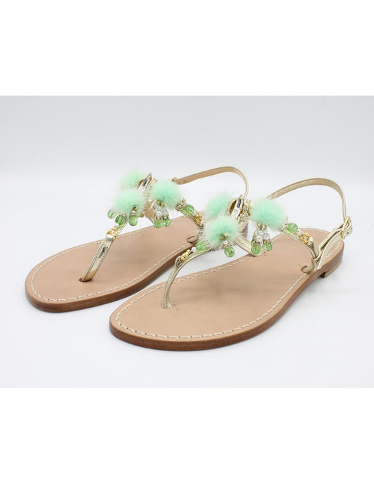 Sandali Artigianali in cuoio da donna moda capri positano gioiello pom pom capresi