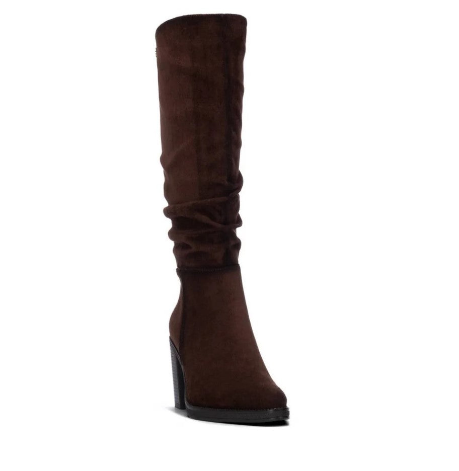 146529_M - Stivali - XTI Stivali Donna Marroni in Camoscio Vegani con Tacco Largo