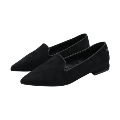 K13911_N - Ballerine -KEYS Mocassino Donna Nero in Camoscio a Punta con Tacco Basso